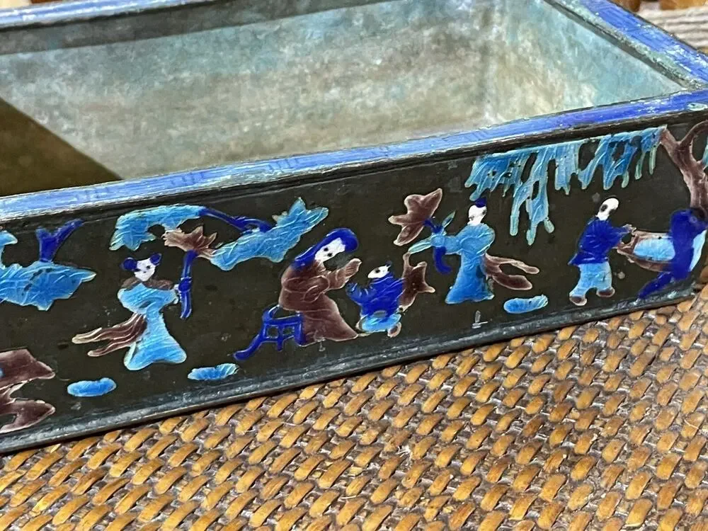 Chinese Canton Enamel Bonsai Planter 8x5.5x3.5